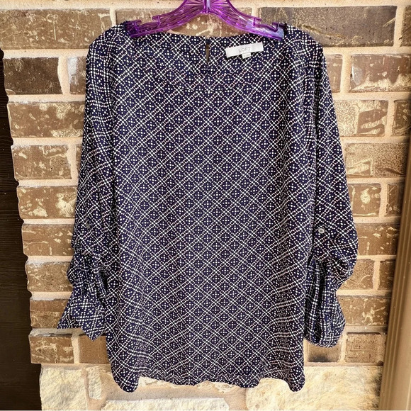 Loft Blue Pink & White Geometric Blouse, M - Picture 1 of 8